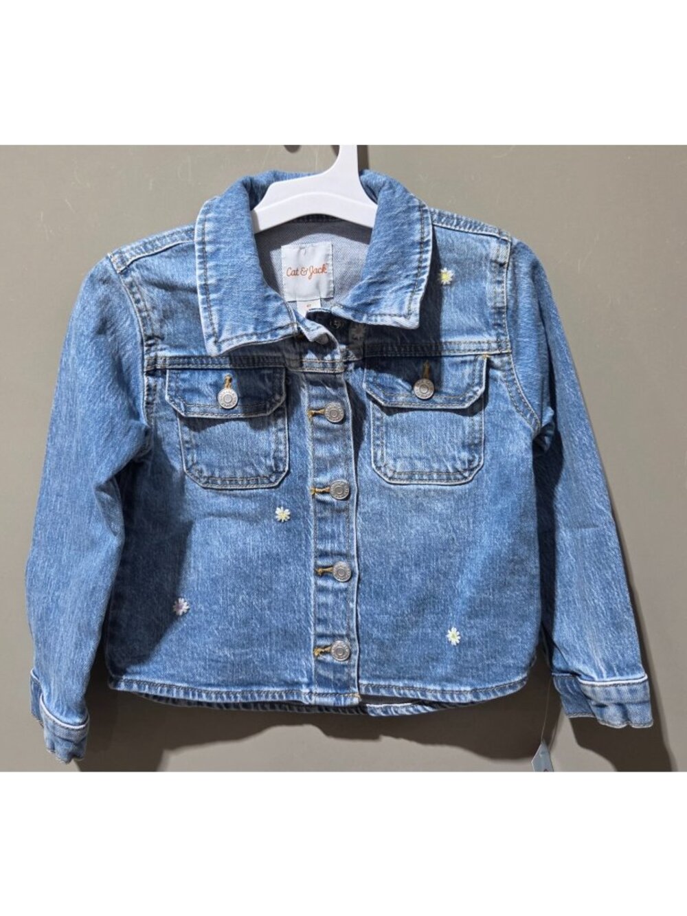 Cat & Jack Embroidered Daisy Accents Snap Front Real Denim Jacket -- Girls' 4T
